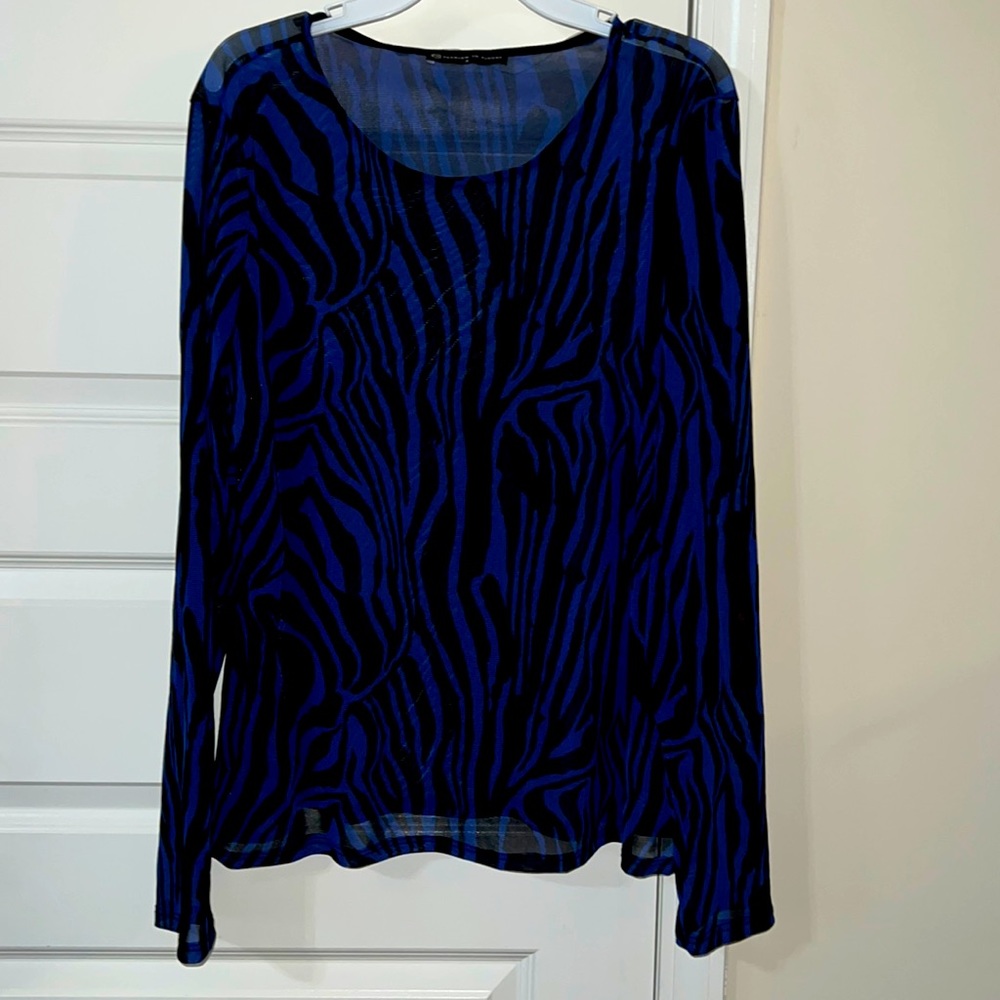 Zebra print sheer royal blue and black top from fashion to figure 3x